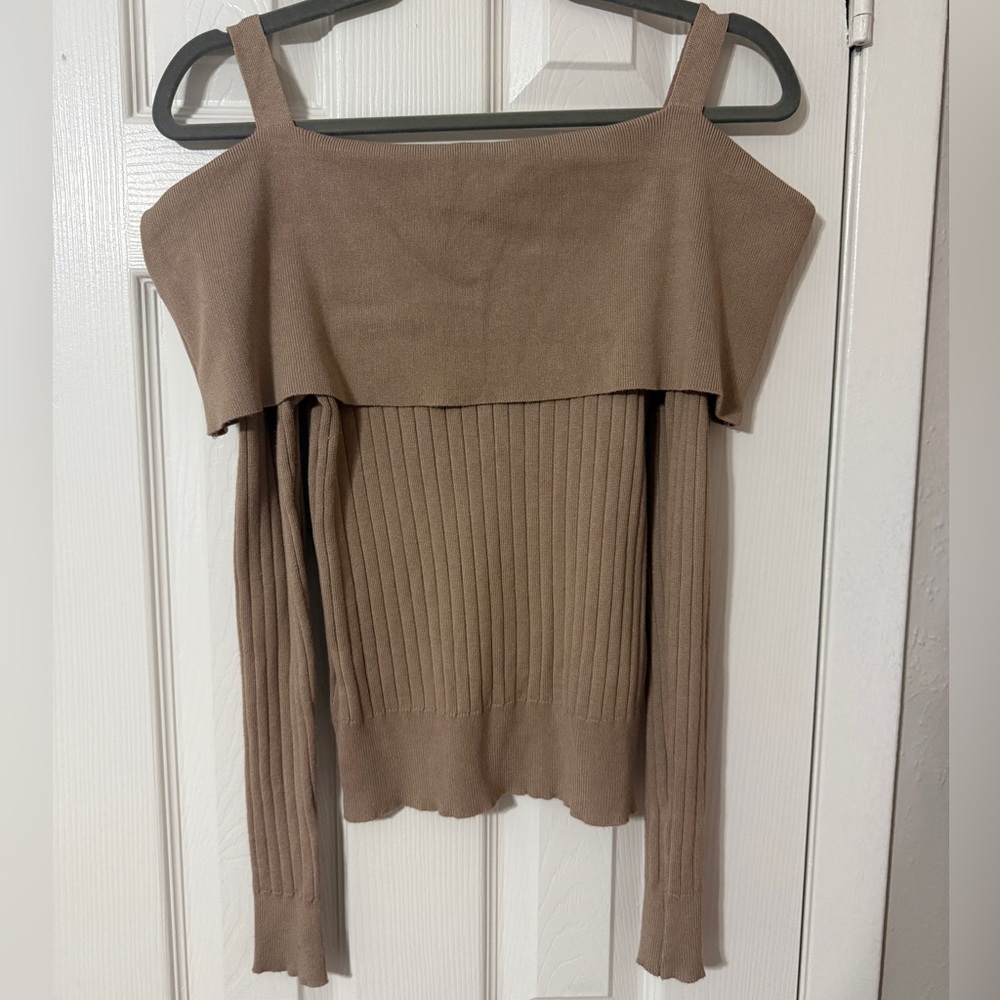 WINDSOR Sweater Off the Shoulder Brown Long Sleeve Knit Top Winter Fall Sz M - Picture 2 of 5